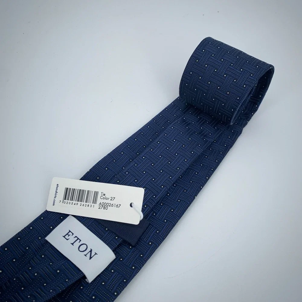 Eton Tie Mens One Size Blue Black Patterned‎ Silk Classic Necktie Italy Made NWT